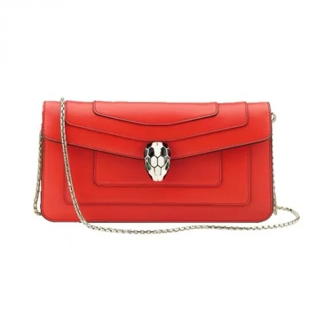 95新 BVLGARI/宝格丽 宝格丽 橙红色横版24蛇头链条包 S32744