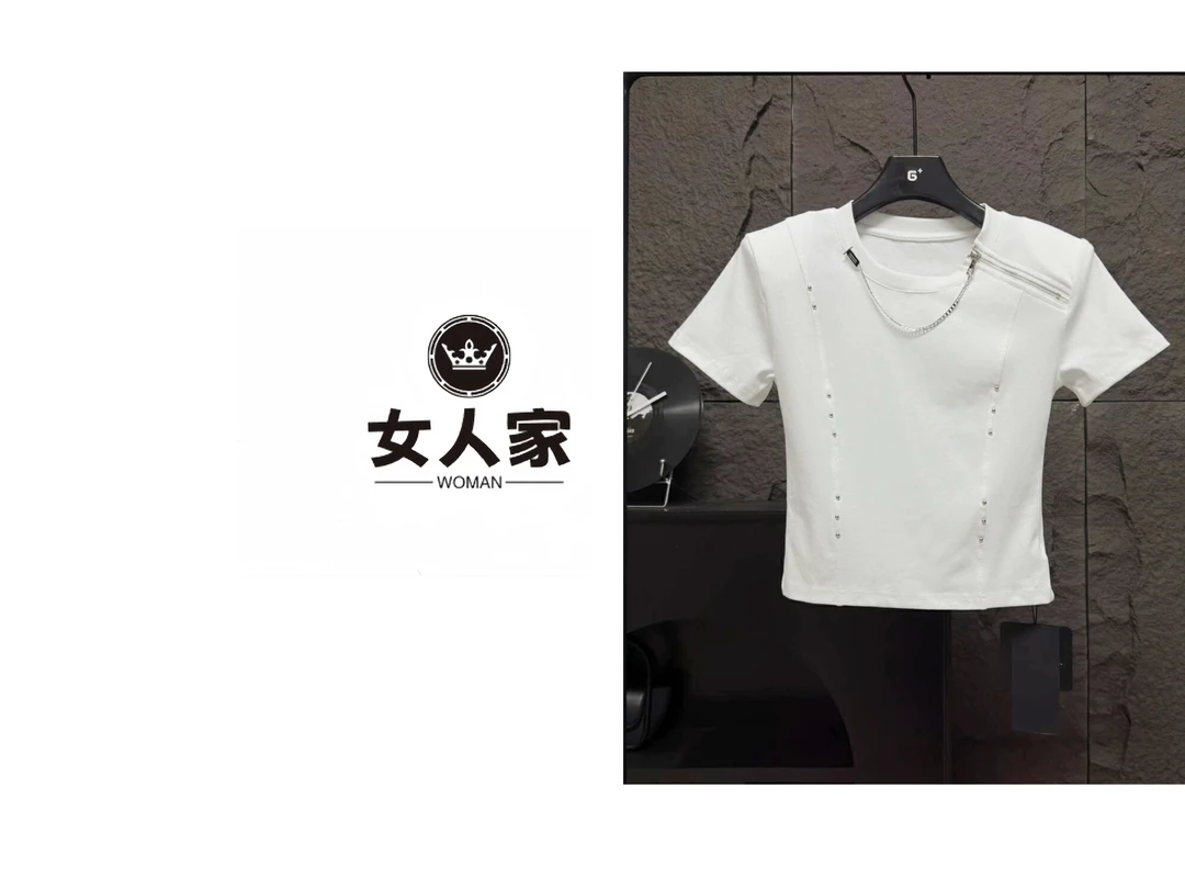 【女人家】2026春季新款设计感拼接拉链T恤百搭显瘦洋气上衣