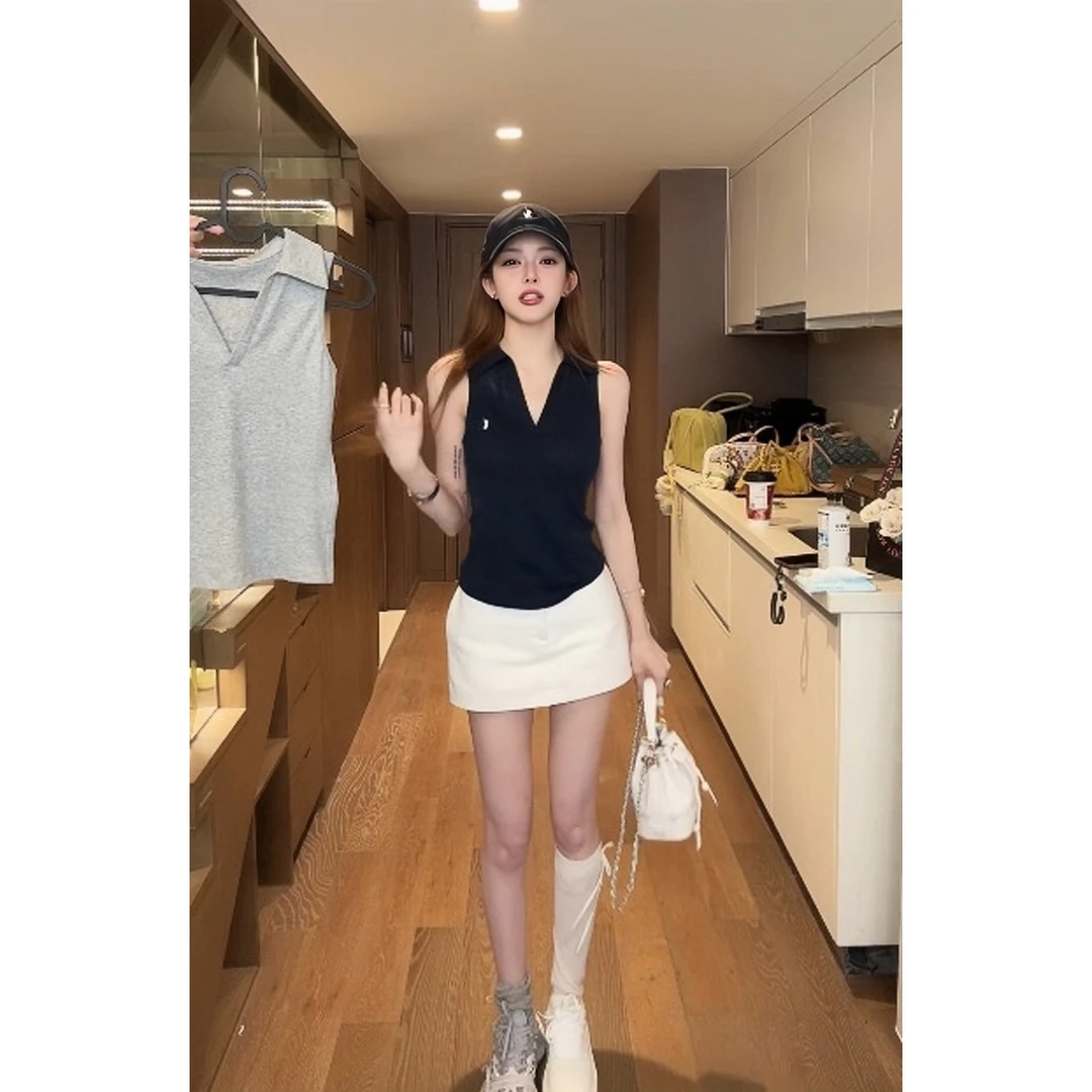 溪溪靓衫球场千金高尔夫千金系列无袖polo背心吊带＋半身裙套装女