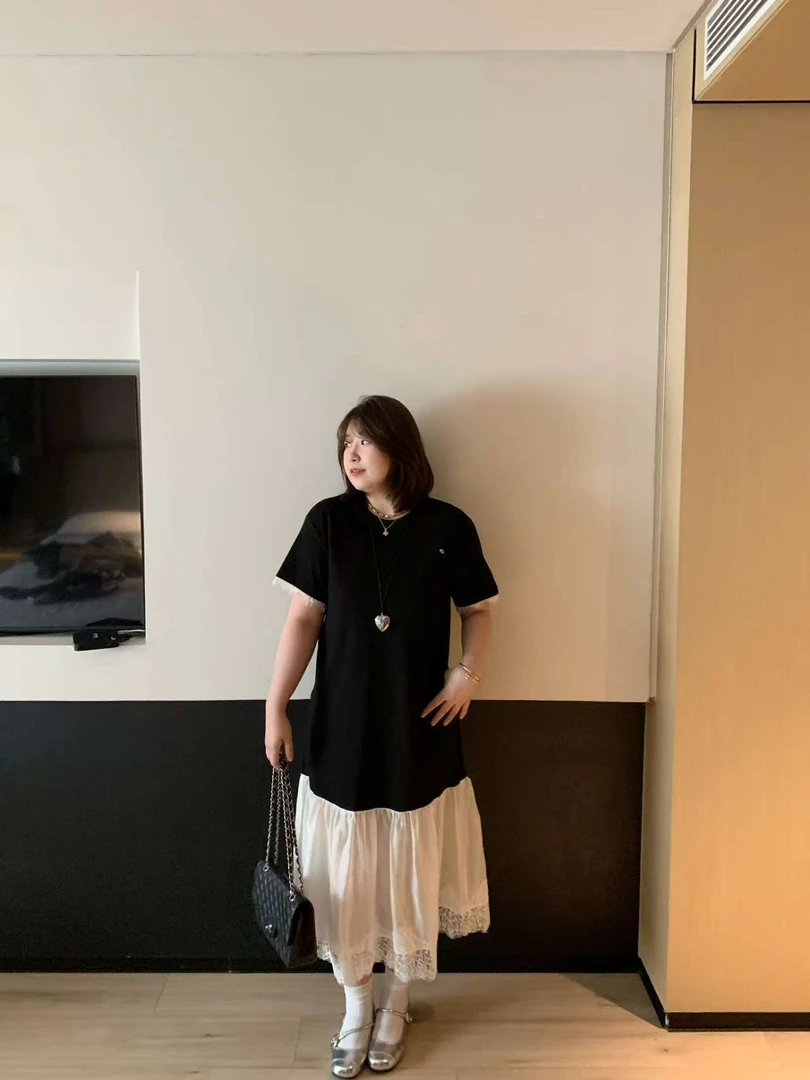 丽颖微胖定制  蕾丝拼接连衣裙