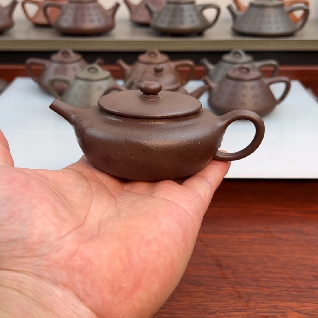 茶壶紫砂扁晨：125cc 天青紫泥