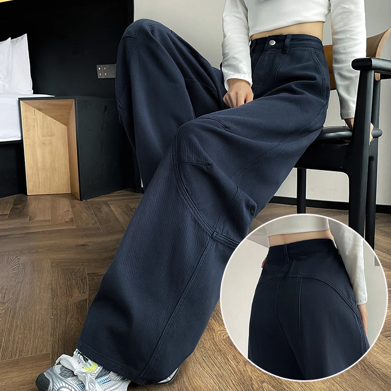 蜜蜜穿搭加绒加厚超火爆款弯刀裤女加绒牛仔裤冬季加厚拼接镰刀裤