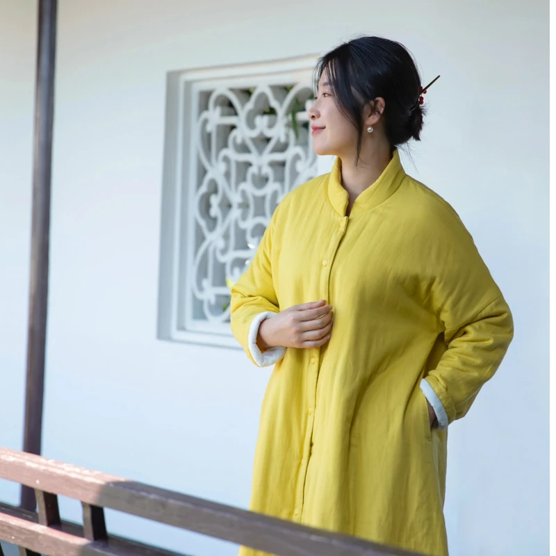 宜色家秋冬新中式长袍加棉加厚舒适柔软棉服可家居可外穿保暖搭子