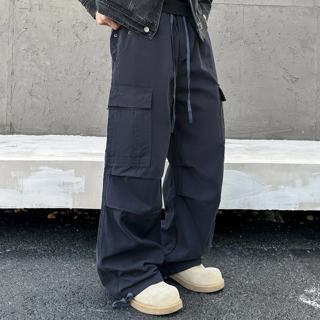 日系复古多口袋可束脚慵懒无性别显瘦工装牛仔裤休闲裤男女同款