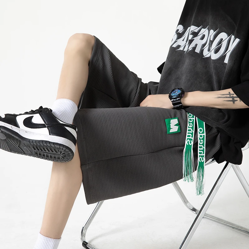 22929夏季潮牌港风复古贴标字母学院风休闲运动短裤