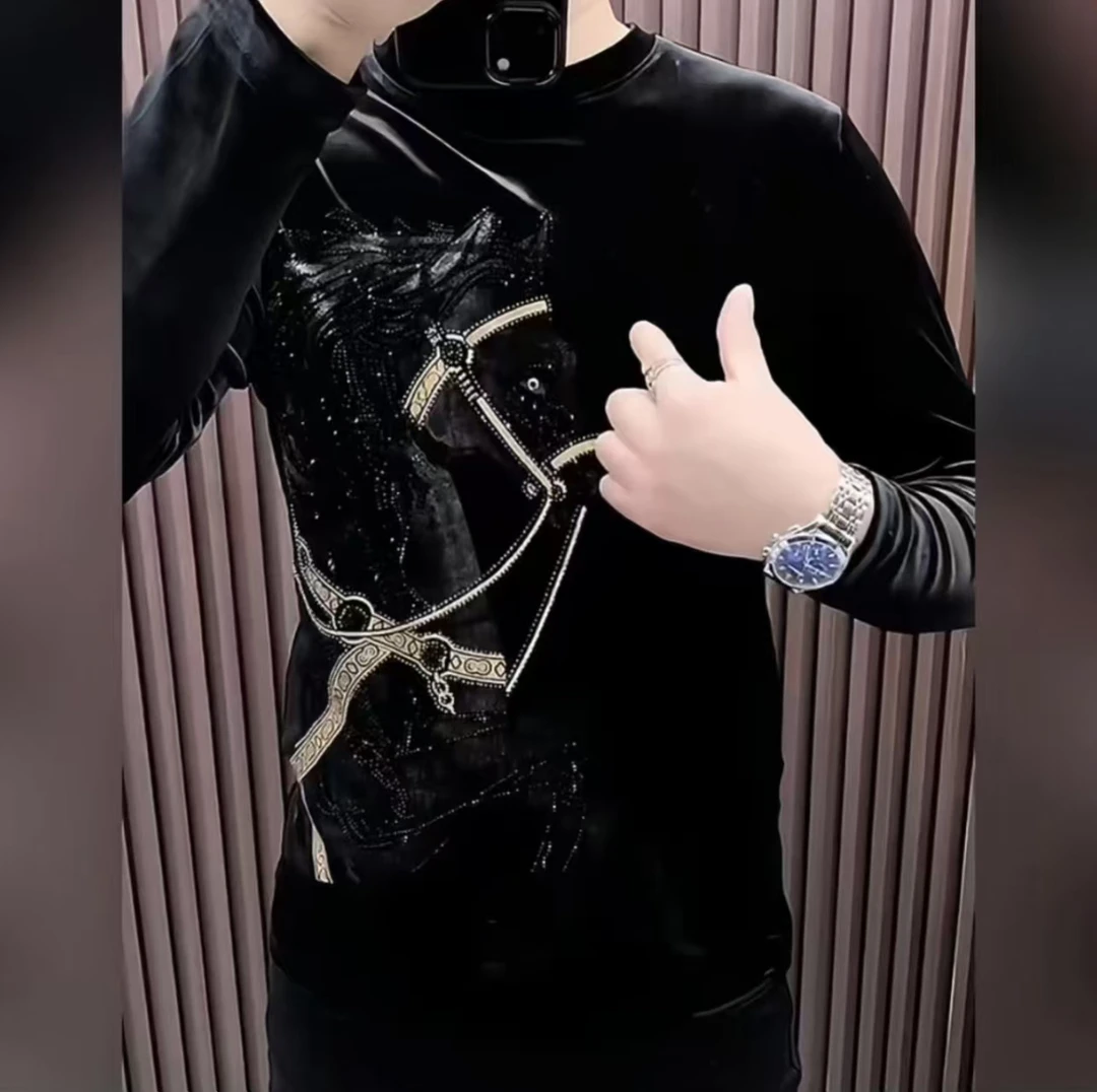 【断码清】冬季男士休闲套头丝绒圆领时尚加绒卫衣26018