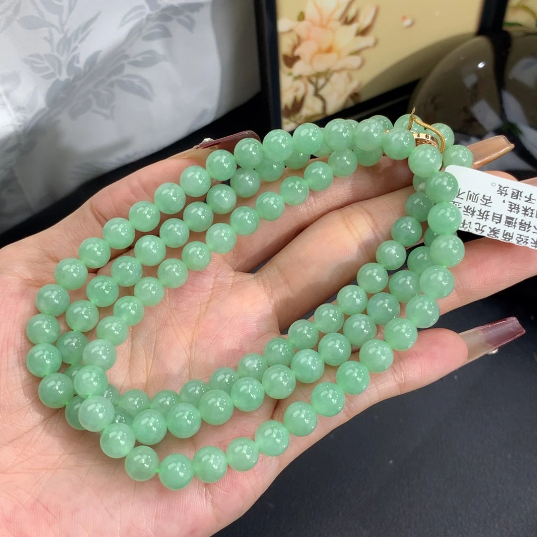 翡翠手链未镶嵌卡6.6-7.1胶润晴绿项链