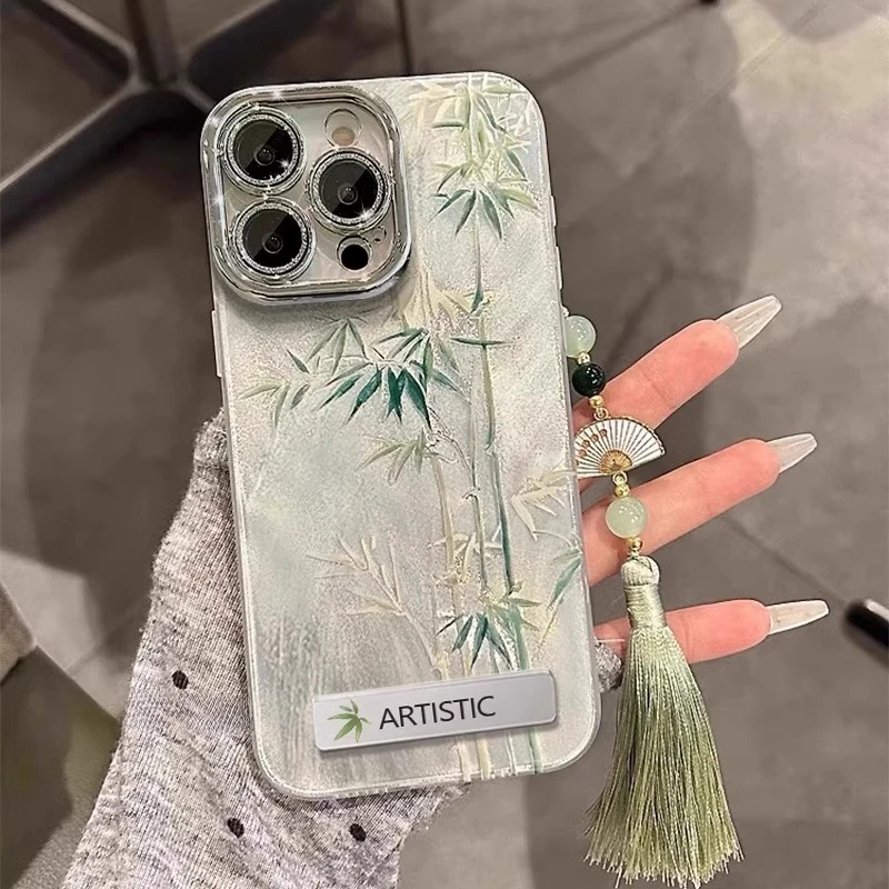 适用苹果16pro手机壳iphone15promax羽纱玉骨竹14高级简约女网红