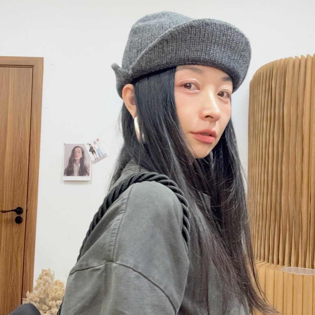 (珍妮小姐姐)多种带法秋冬针织帽短帽檐纯色百搭毛线冷帽