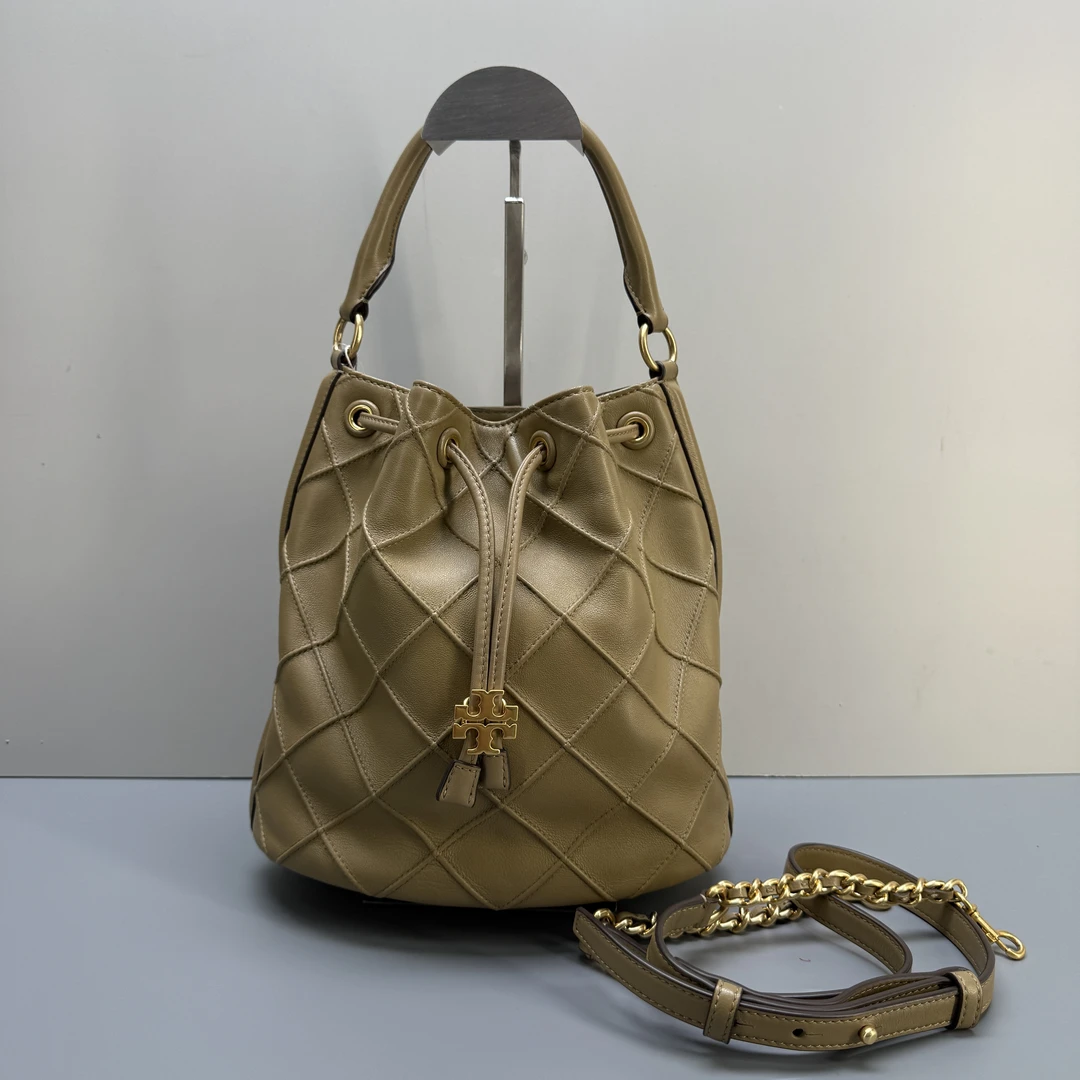 95新 TORY BURCH/汤丽柏琦 fleming驼色大号水桶22x23x13M101503