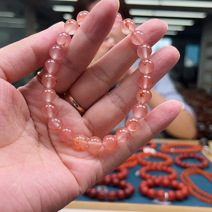南红玛瑙未镶嵌冰飘花圆珠单圈8mm