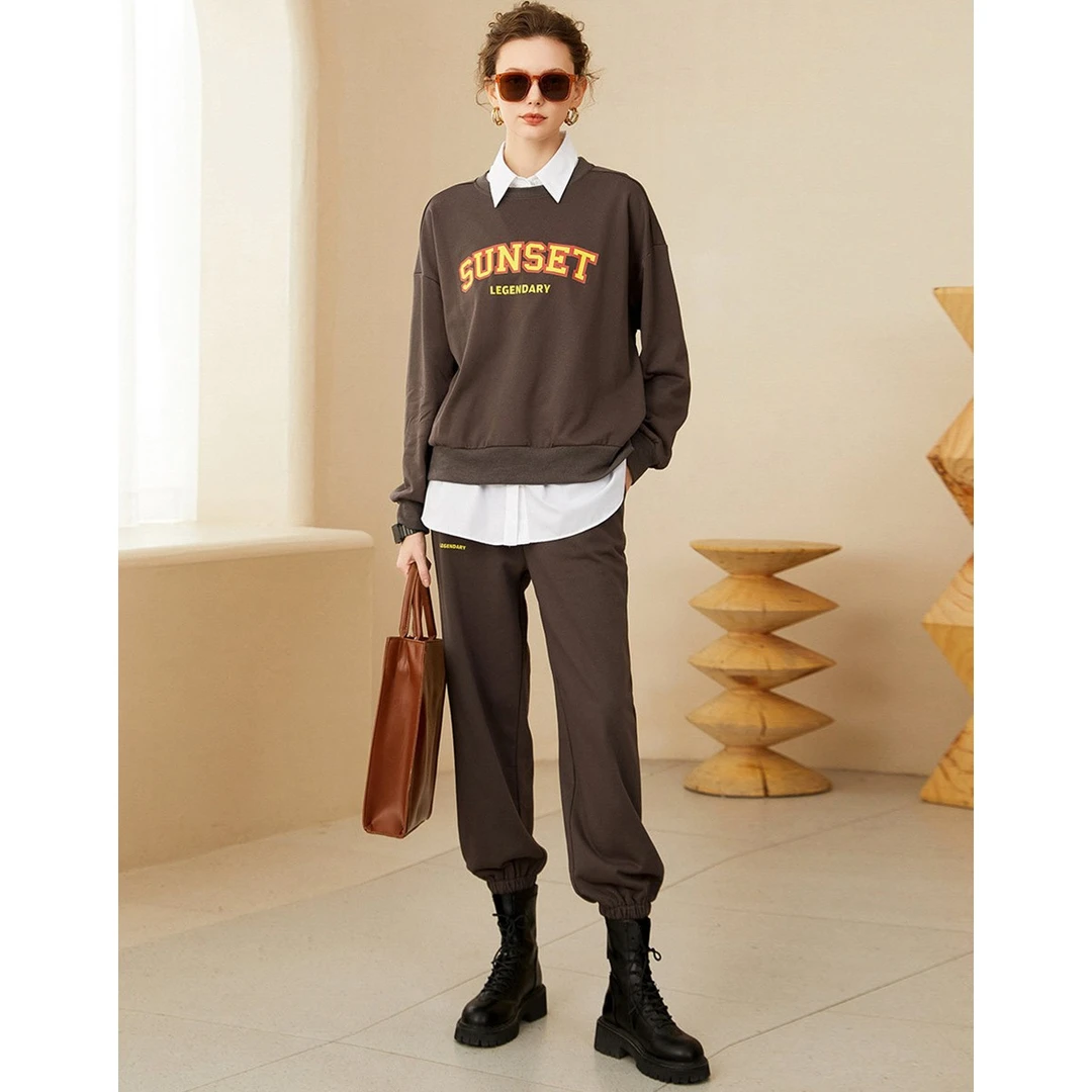 白鹿语设计感时尚卫衣裤休闲宽松运动女装套装两件套BY30537