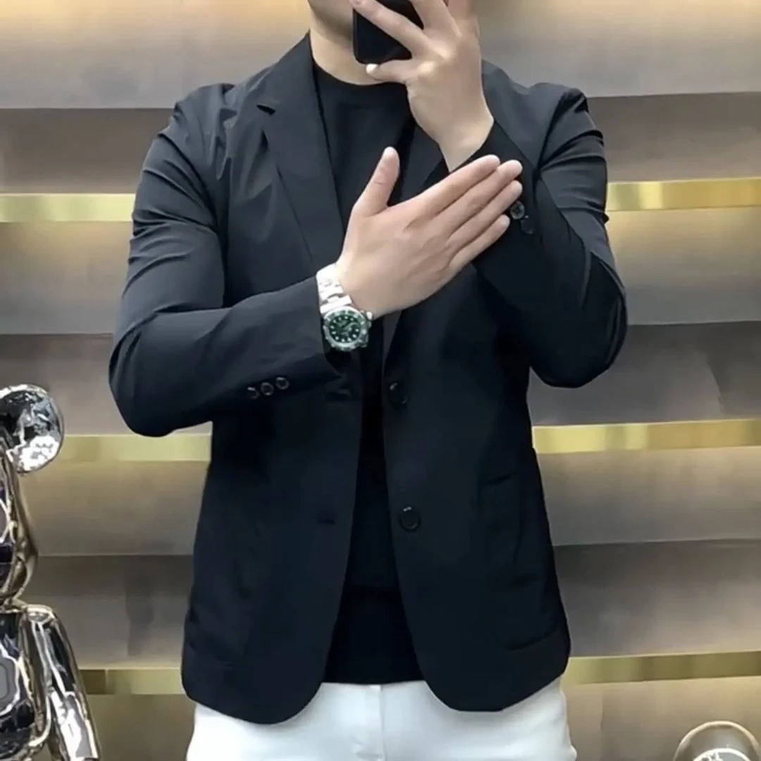 2025春季新款男士修身休闲西服百搭修身夹克薄款上衣西装外套单西