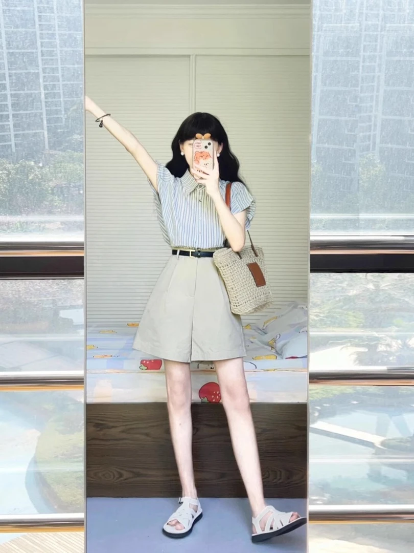 夏装微胖显瘦轻奢高级感穿搭一整套干练气质女装阔腿短裤两件套装