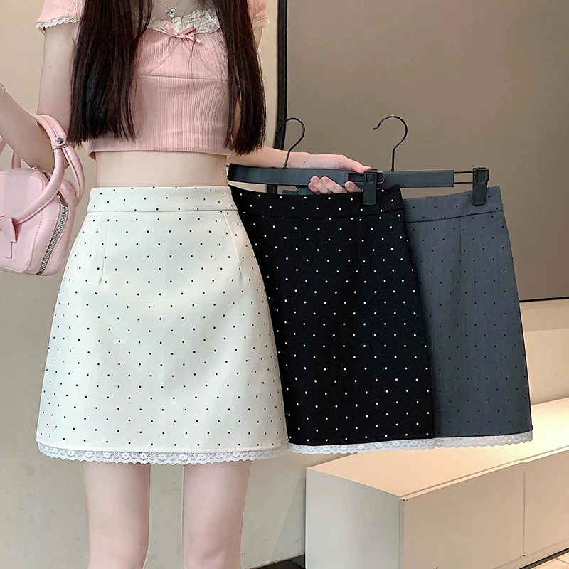 【现货+运费险】蕾丝花边波点半身裙女2025秋季高腰显瘦a字波点短裙