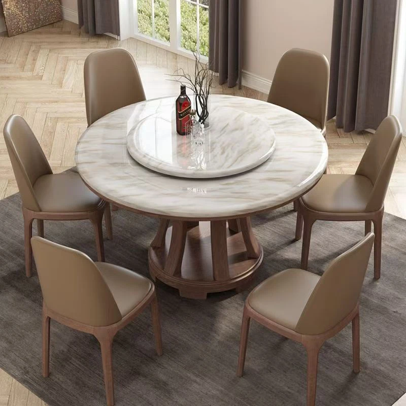 圆桌餐桌椅组合家用实木家具饭桌家庭小户型餐厅圆形餐桌轻奢简约