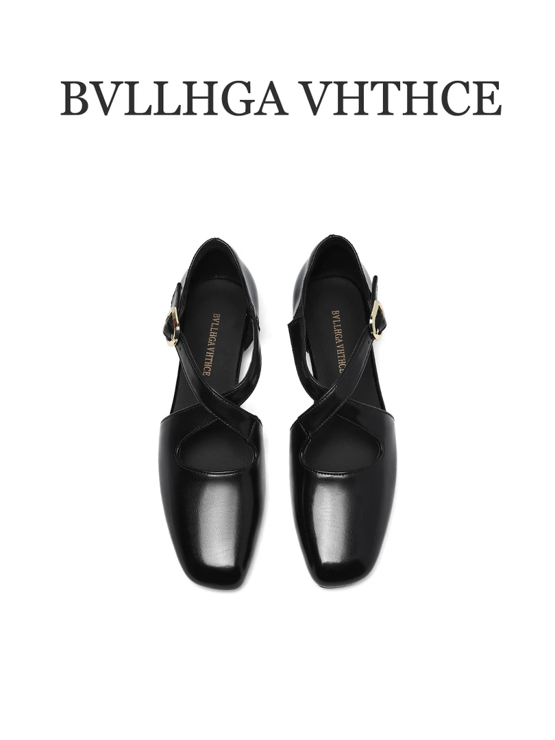 BVLLHGA VHTHCE  新款夏季法式罗马鞋方头百搭胎牛凉鞋女 D17