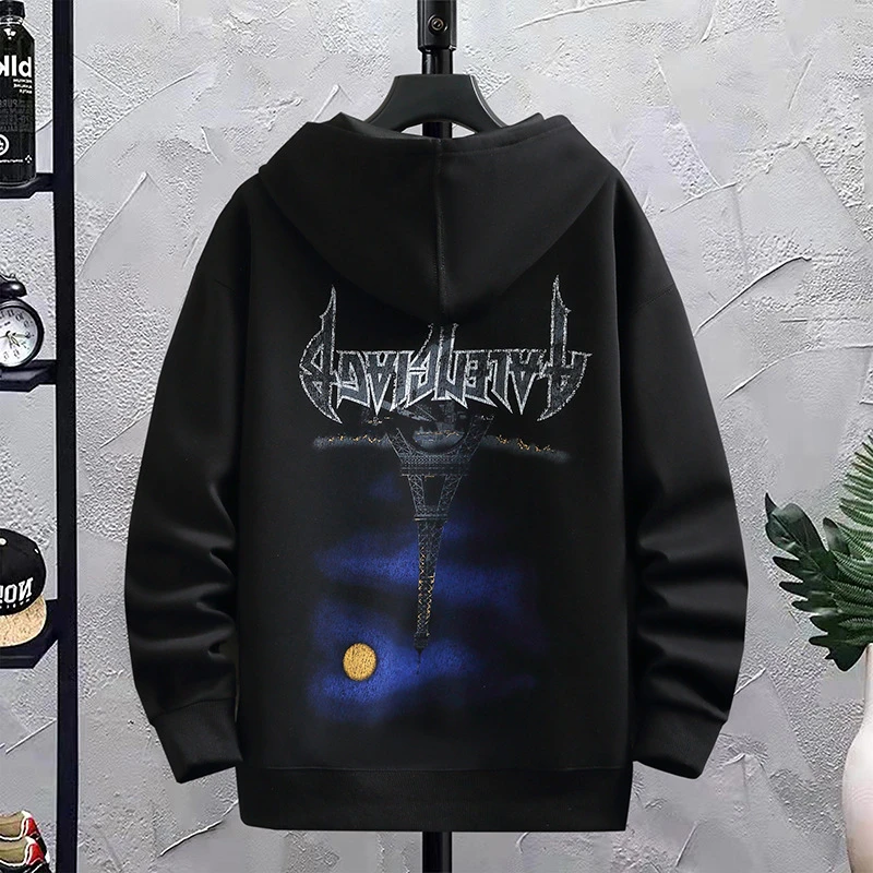 2024春秋新款韩版潮流连帽宽松印花长袖青少年男士时尚卫衣