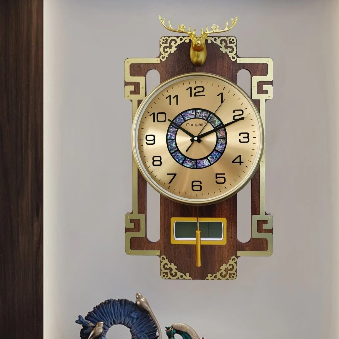 康巴丝钟表新中式古典摇摆静音客厅家用时尚创意时钟国风挂钟9039