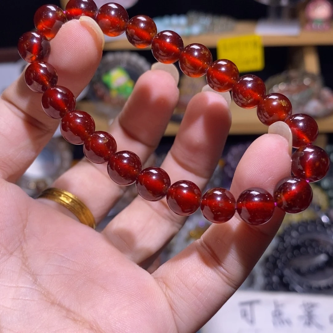 水晶手串未镶嵌11 金沙橙红石榴石 8+