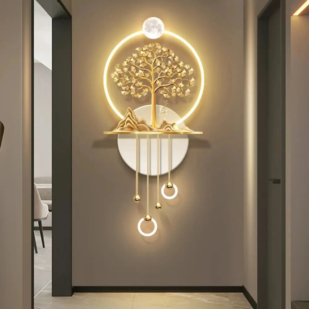 发财树玄关装饰画过道走廊尽头立体轻奢高级感壁灯挂画高端客厅画