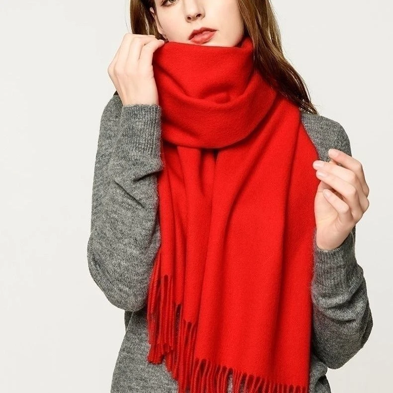 高端定制中国红羊毛围巾印字LOGO刺绣企业年会议红色祝寿聚会披肩