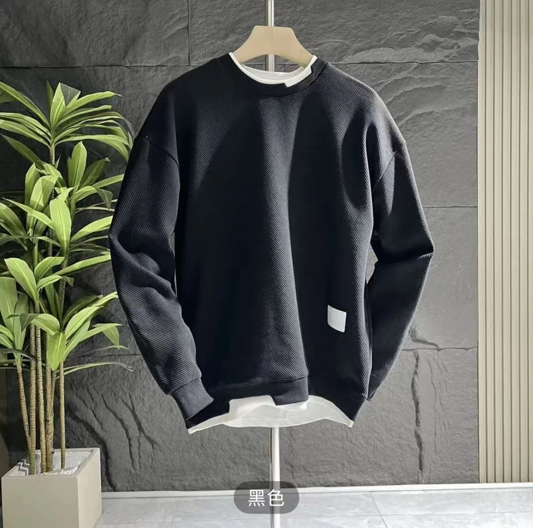 2055新款秋季复古休闲韩版外穿修身卫衣男款假两件套