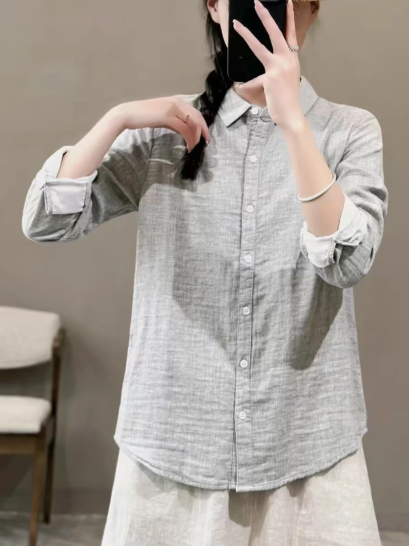 2350--休闲通勤衬衫文艺长袖