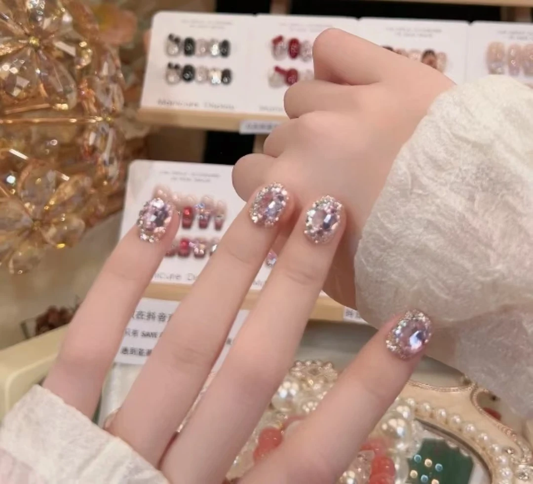 【爆闪星河】纯手工穿戴甲猫眼手绘拆卸假指甲反复k9鸽子蛋大砖