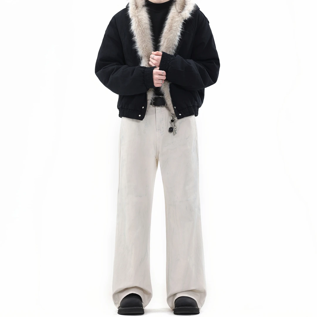 CDDR美式复古水洗脏蓝色cleanfit微喇牛仔裤男女宽松休闲小众裤子