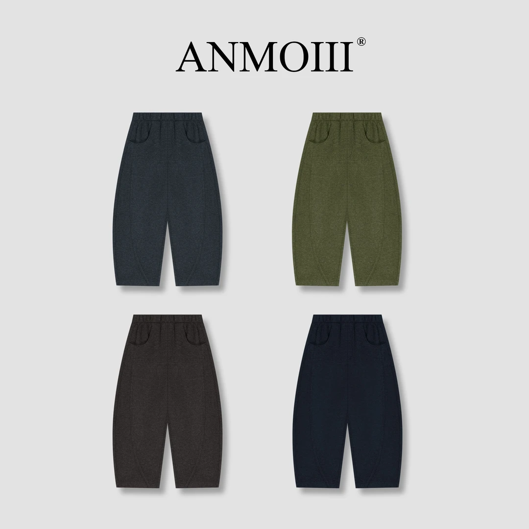 ANMOIII【暖暖羊毛裤】秋冬拉绒工艺阔腿九分裤超舒适保暖松紧腰裤