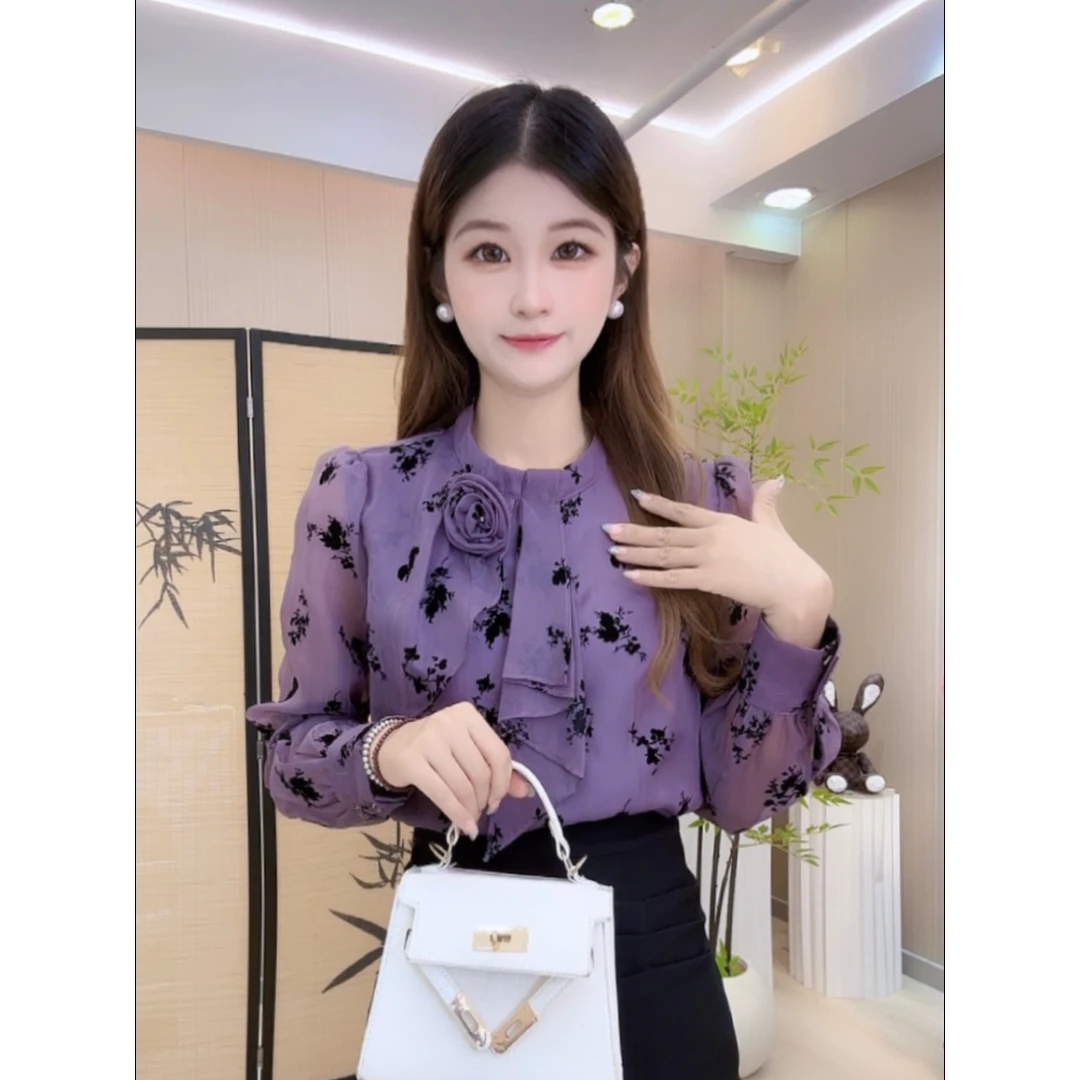 【739】设计感印花长袖衬衫女2025新款秋季洋气减龄宽松显瘦百搭衣