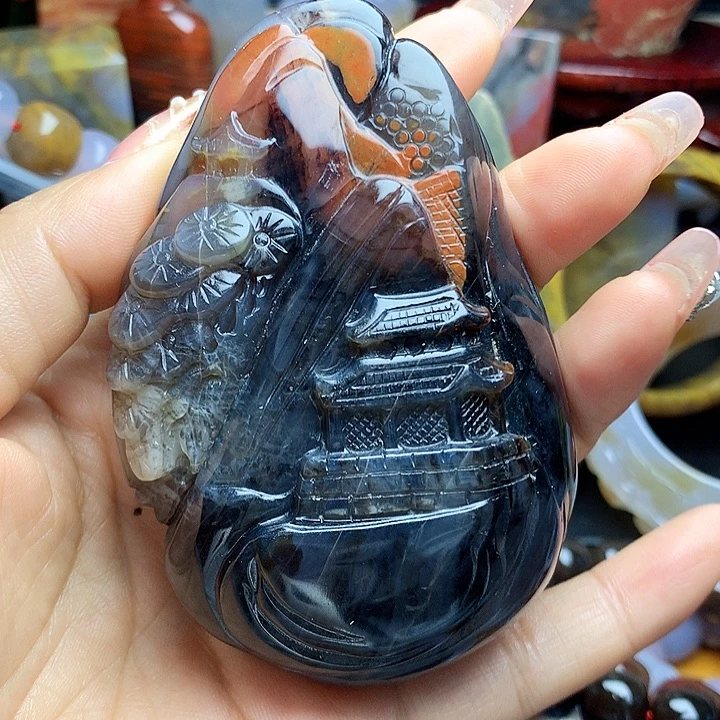 硅化玉未镶嵌吊坠(不含链)玉雕山水手把件