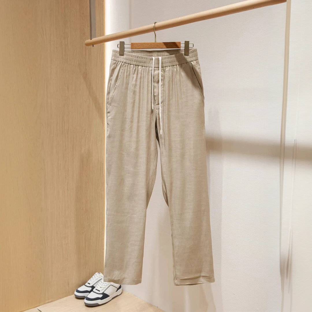 L*P天然亚麻混纺高奢定制面料商务休闲百搭男士休闲直筒长裤2293