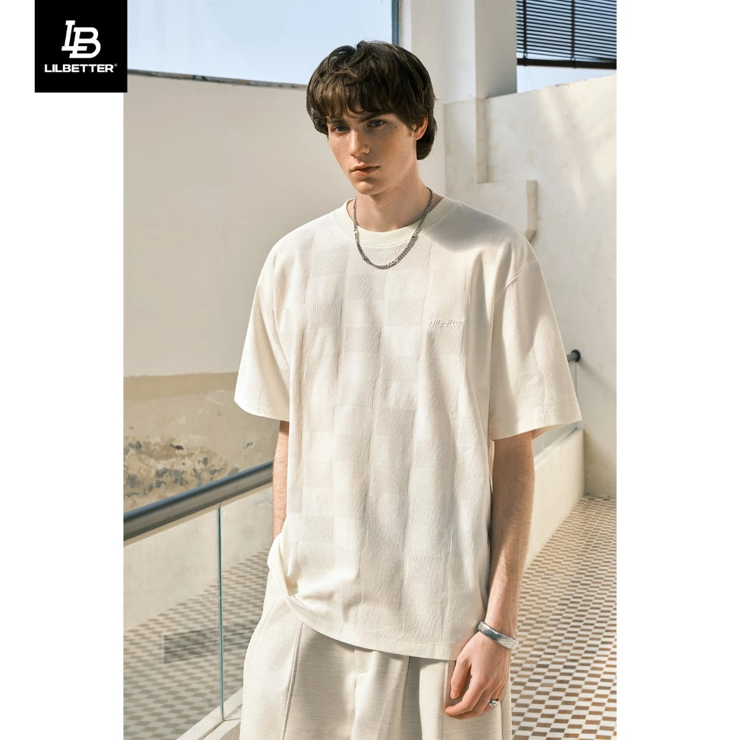 Lilbetter棋盘格短袖T恤男2025夏季高级感肌理百搭通勤半截袖体恤