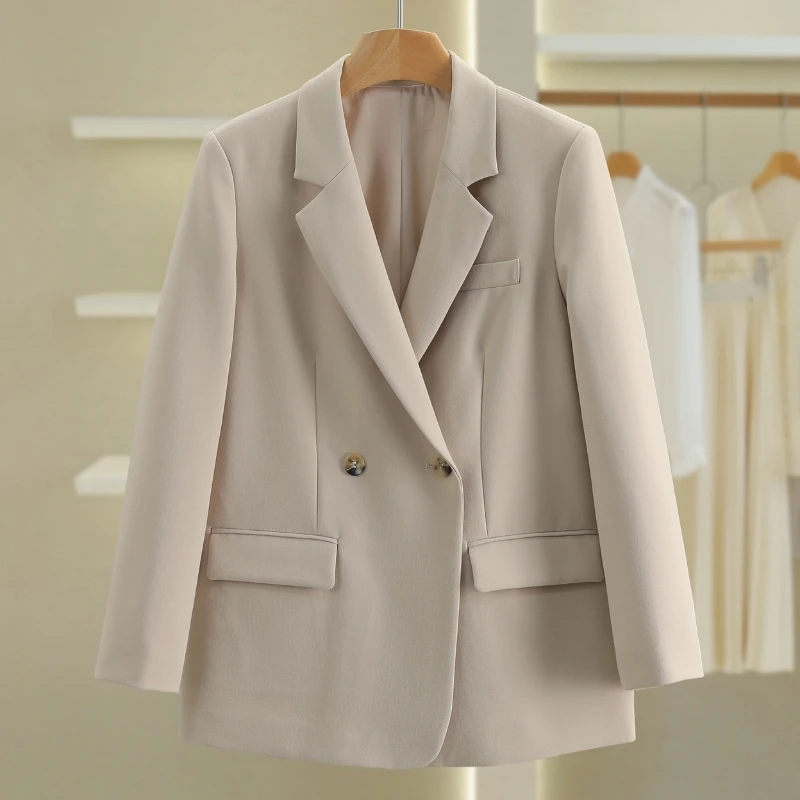 【伍莎-自营】双排扣宽松纯色通勤西装外套#WYL55W029