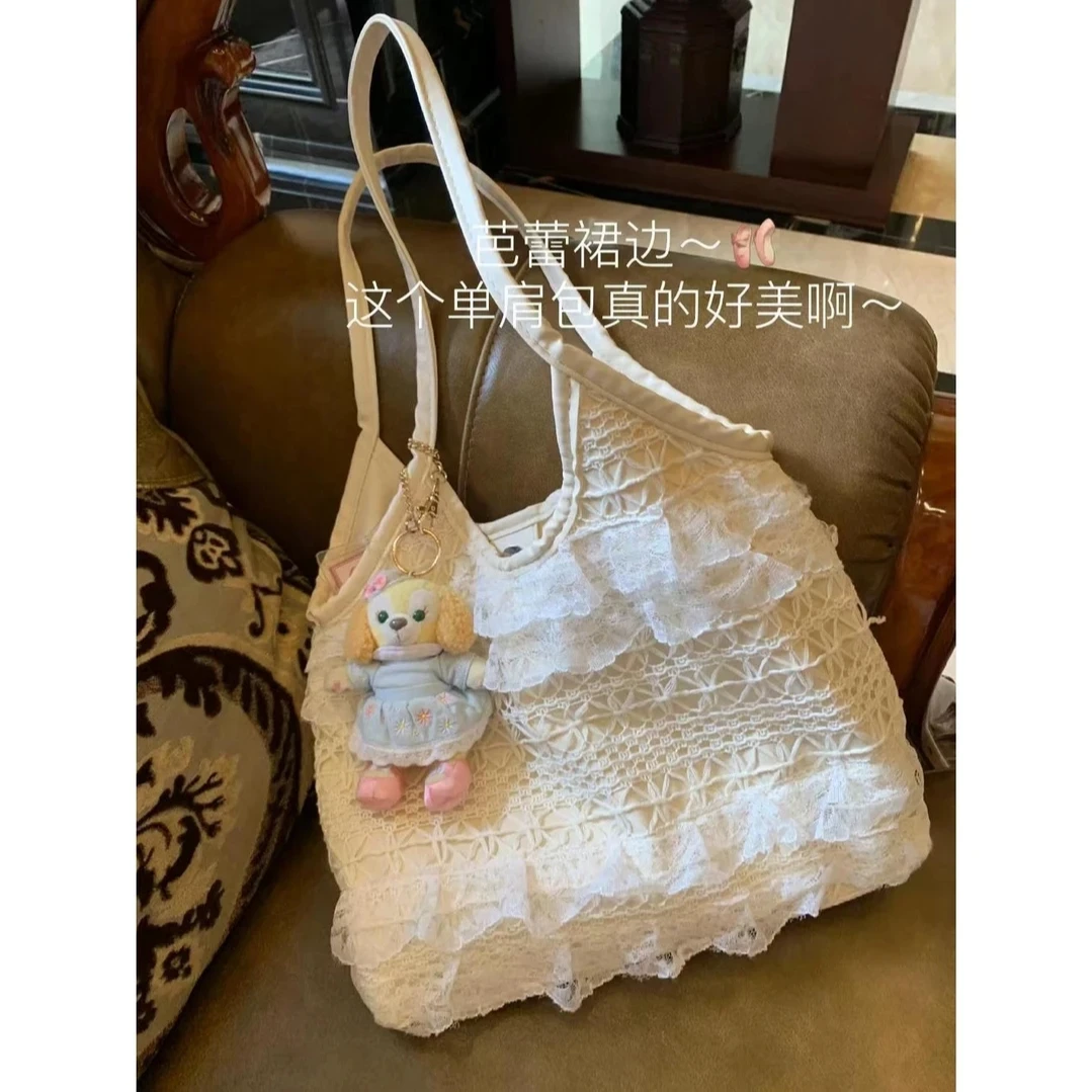 新款双面蕾丝韩系仙女皮质蕾丝同款包包旅行帆布包