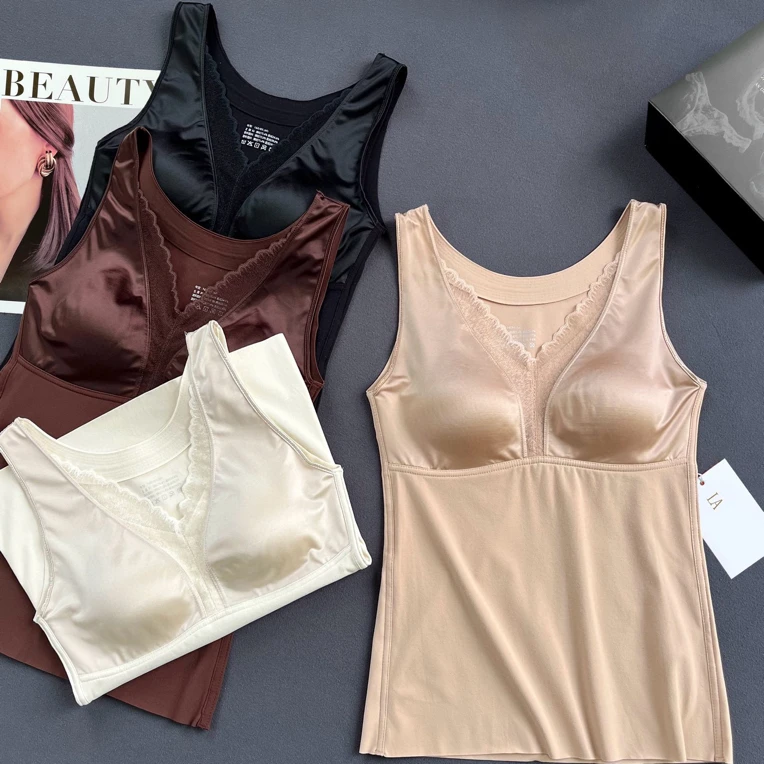 原 高奢缎面美背无痕保暖打底背心