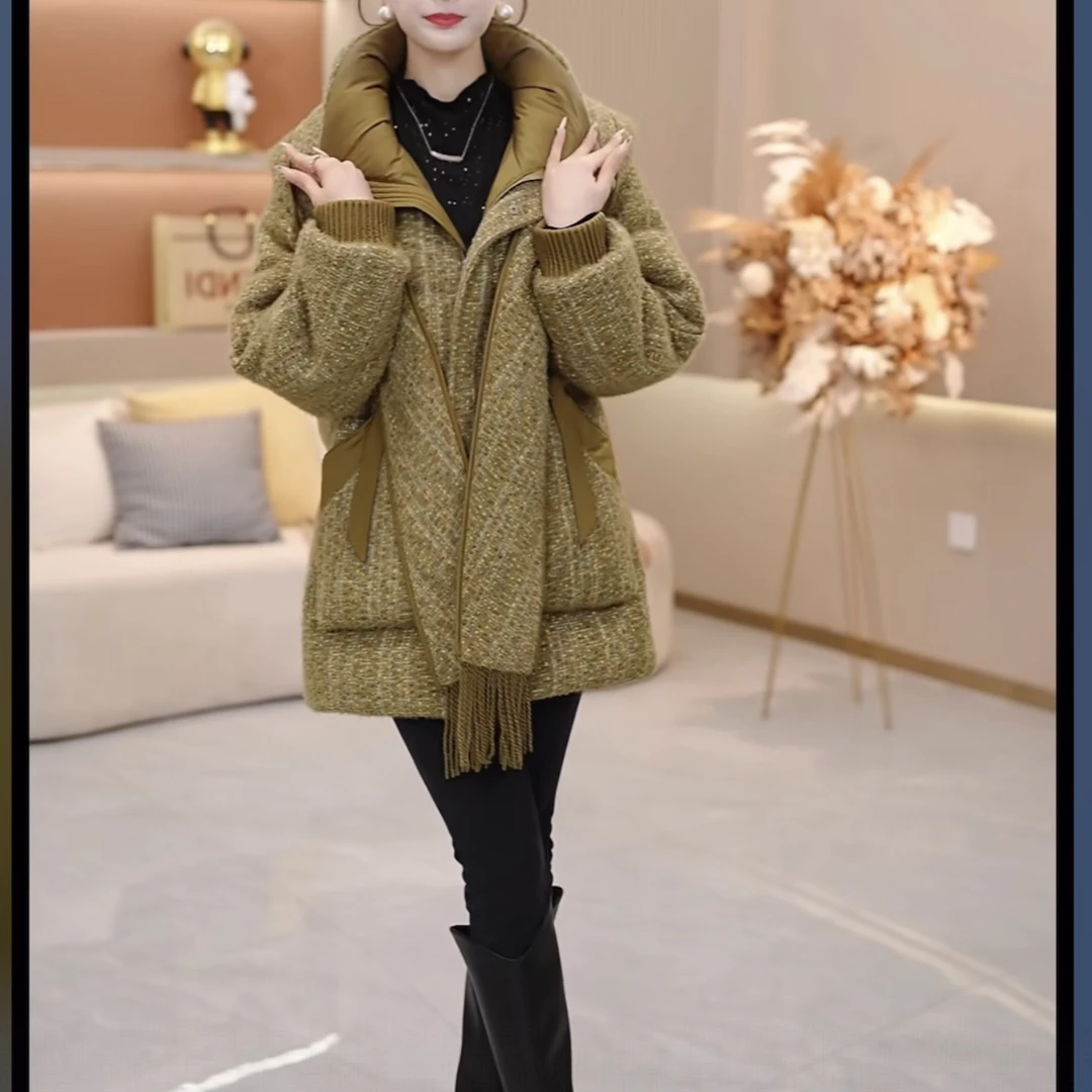 【羽绒服】连帽拼色气质保暖时尚加厚羽绒服新款宽松冬季SJYH3920