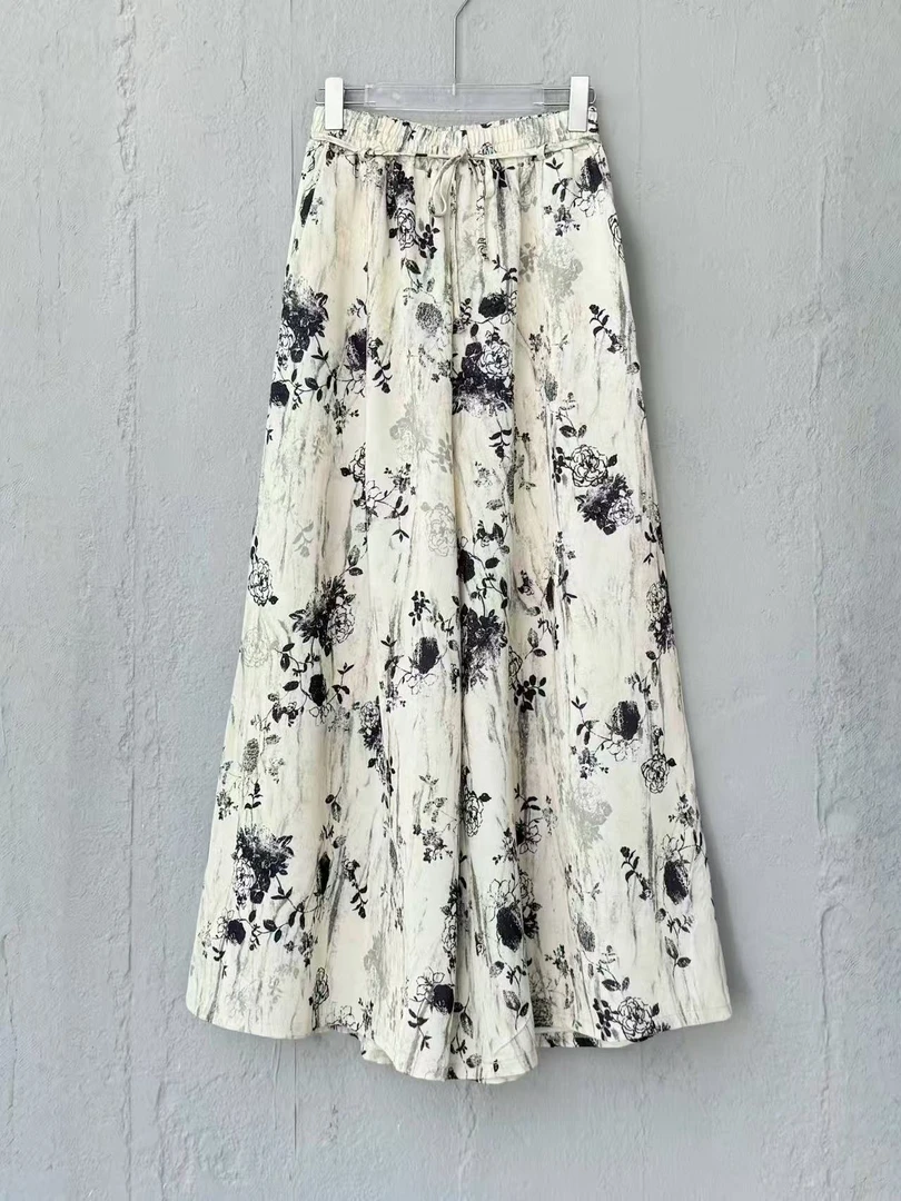 【Valkyvia/悠悠奢品】新中式国风水墨画阔腿裤半身裙裤2111W