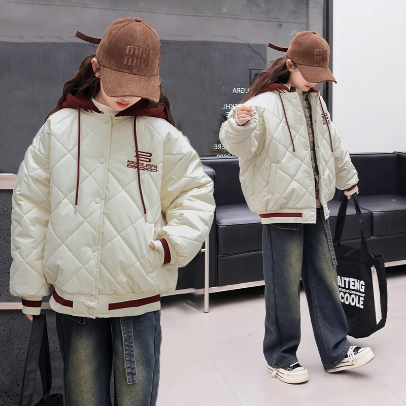 女童冬装棉服2025新款儿童加厚保暖棉袄冬装外套洋气连帽云绒棉服