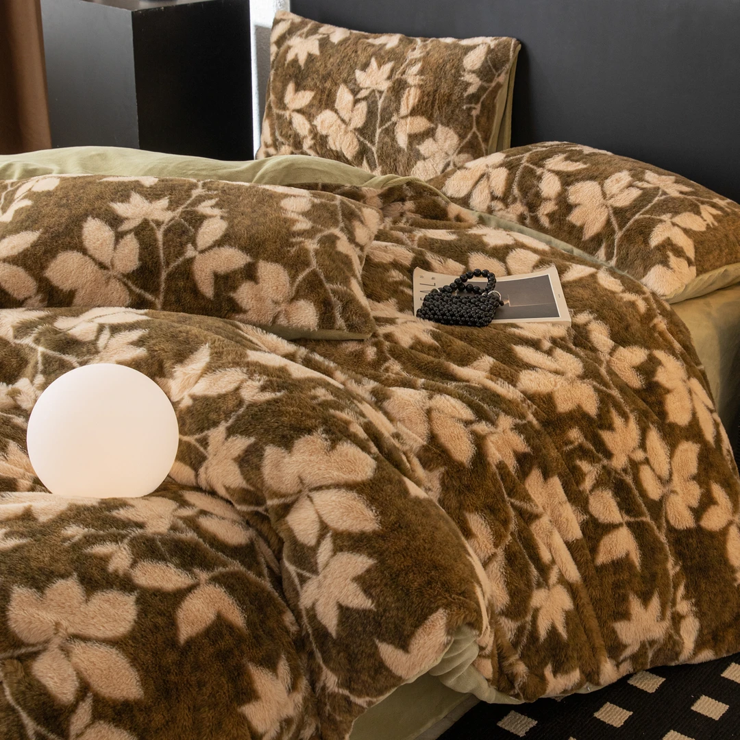 高克重加厚保暖仿兔毛绒雕花绒四件套牛奶绒三件套珊瑚绒床品冬季