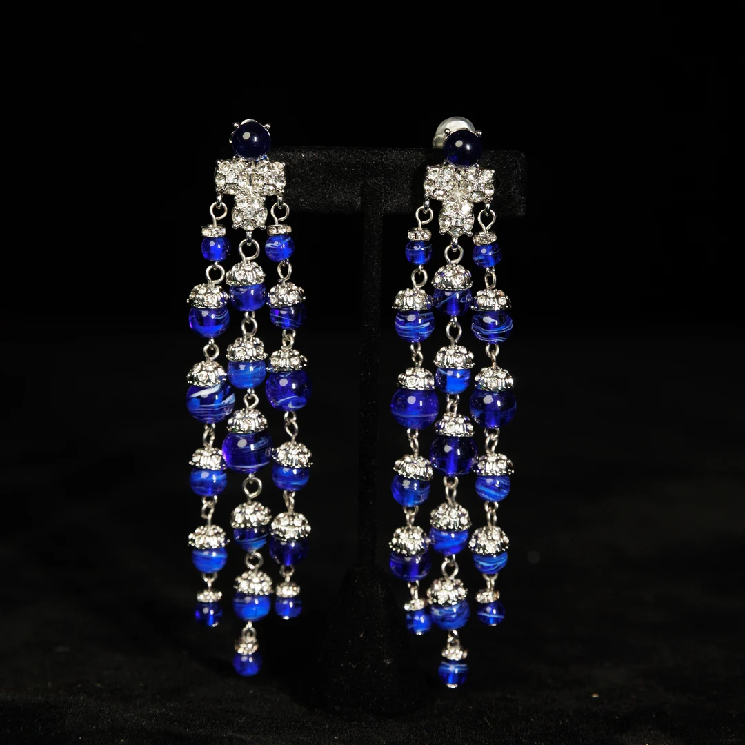 铜合金琉璃耳饰 复古蓝色琉璃耳钉 es0125