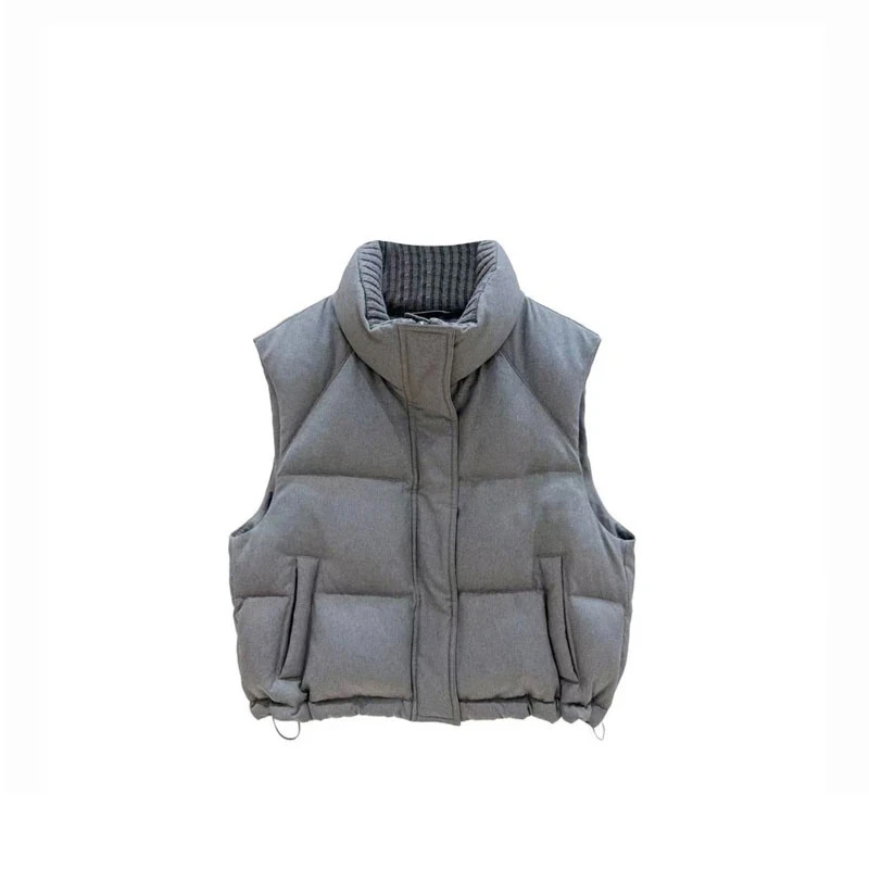 欧货时尚立领短款棉马甲女秋冬新款高级感坎肩无袖面包服马夹上衣