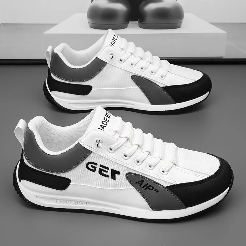 一脚蹬男鞋夏季皮面防水阿甘运动板鞋跑步男士休闲小白鞋厚底春季
