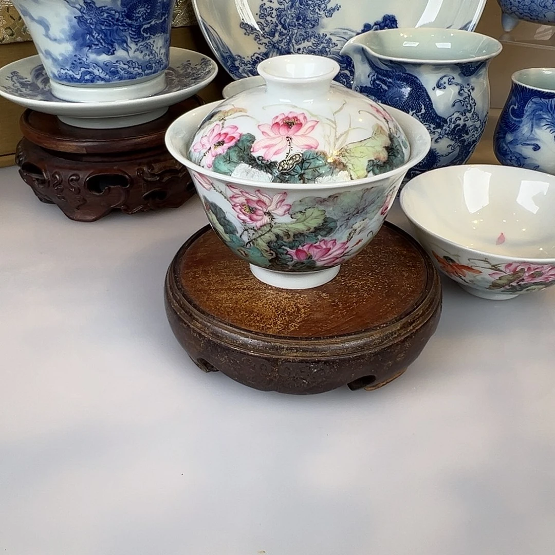 杯子钟新春荷韵盖碗