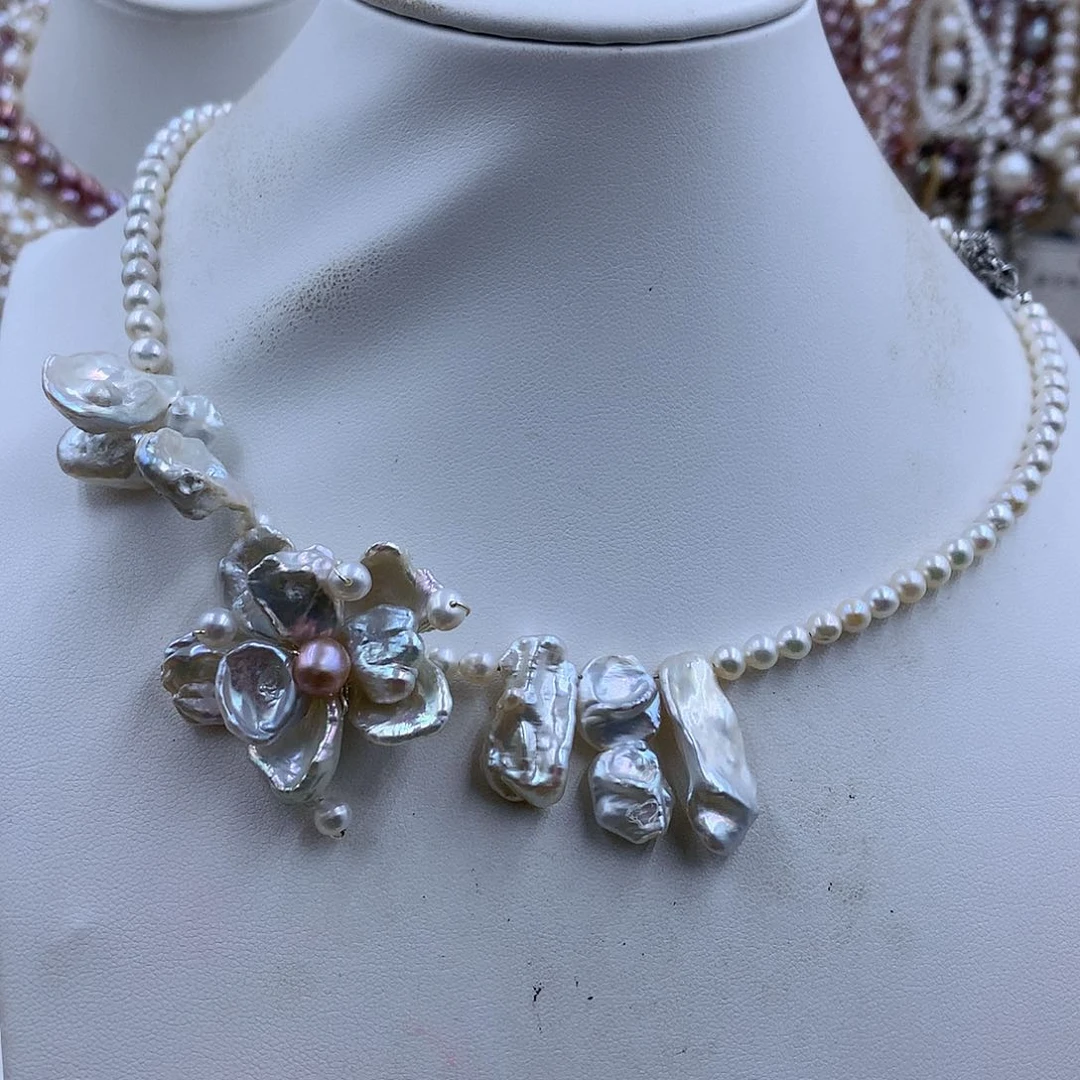 项链银S925镀金镶嵌淡水珍珠