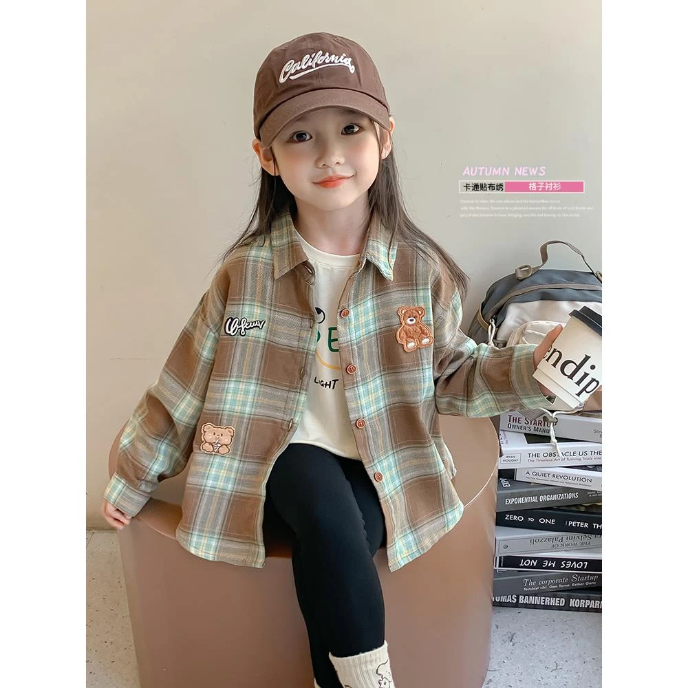 FAVMARTHA女童格子衬衫2025新款春秋季女宝宝衣服上衣外套儿童秋