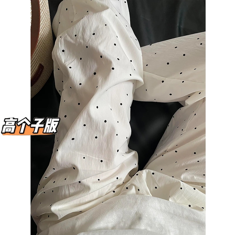 175加长180高个子波点冰丝山本裤女夏季休闲高腰垂感米白色阔腿裤