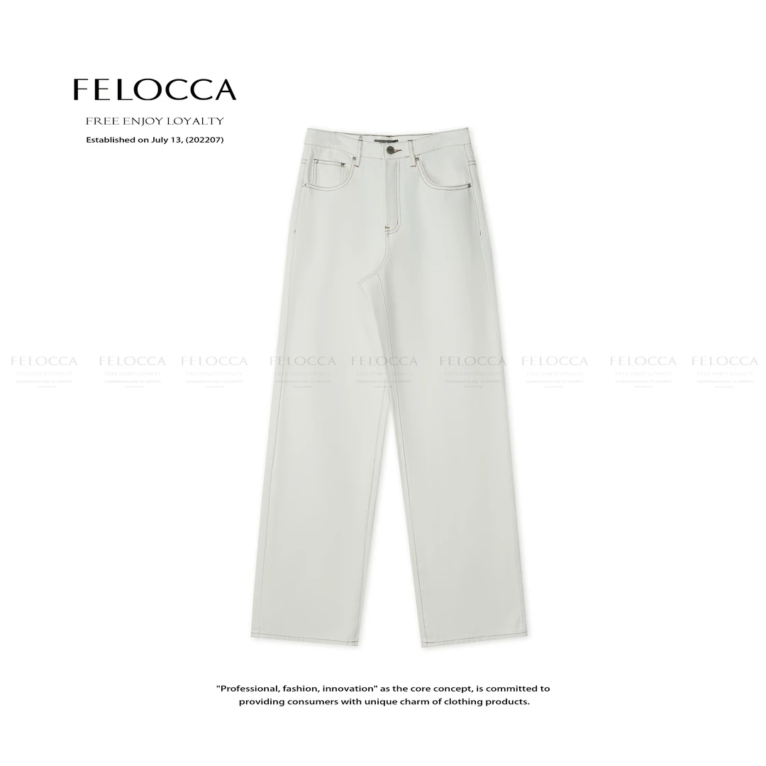 【FELOCCA】时尚韩版百搭宽松阔阔直筒明线牛仔裤25ANZ368